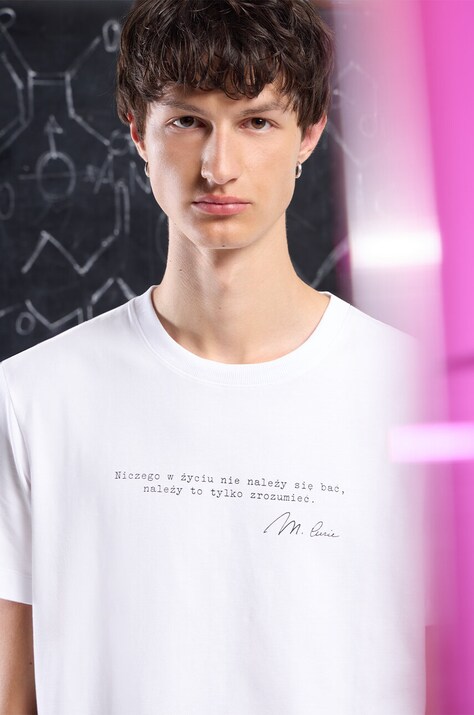 T-shirt bawełniany męski z domieszką elastanu z kolekcji Science kolor biały