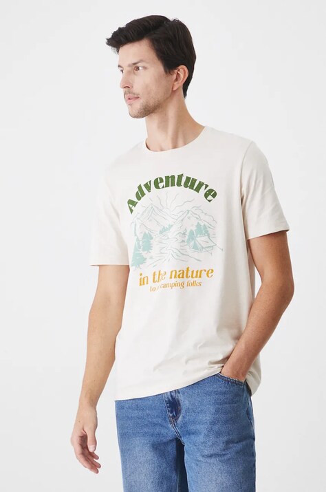 Medicine tricou din bumbac barbati, culoarea bej, cu imprimeu
