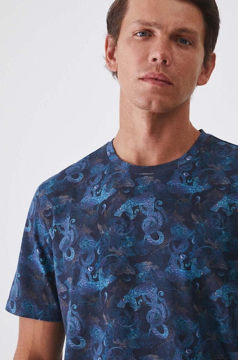T-shirt bawełniany męski z domieszką elastanu wzorzysty kolor multicolor