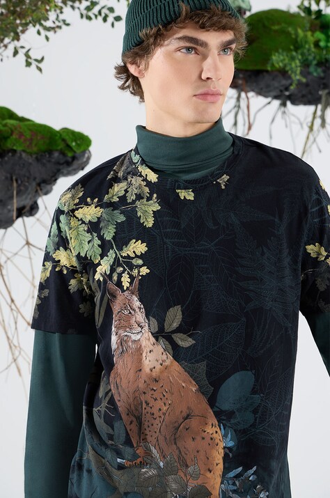 T-shirt bawełniany męski z kolekcji Together For Nature  kolor czarny