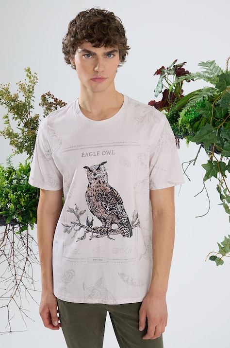 T-shirt bawełniany męski z kolekcji Together For Nature  kolor beżowy
