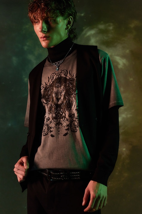 T-shirt bawełniany męski z kolekcji Zodiak - Lew kolor szary