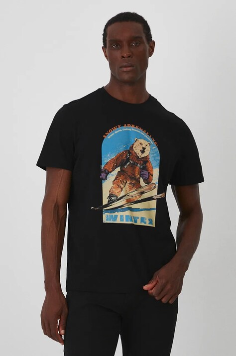 T-shirt bawełniany męski z nadrukiem kolor czarny