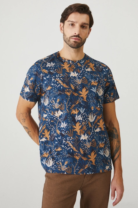 T-shirt bawełniany męski wzorzysty kolor granatowy