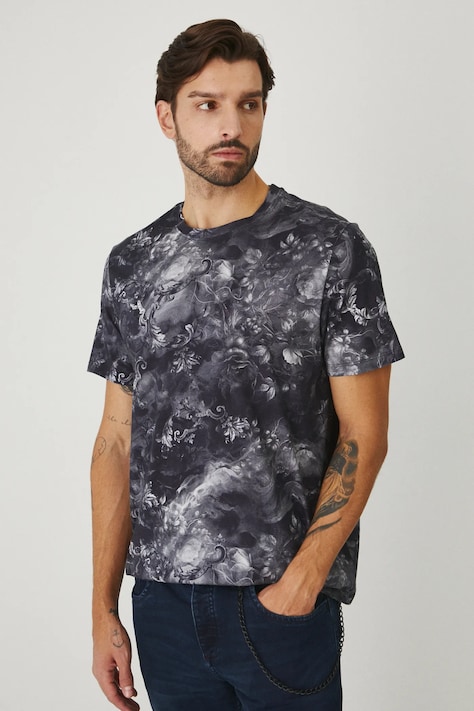 T-shirt bawełniany męski wzorzysty kolor szary