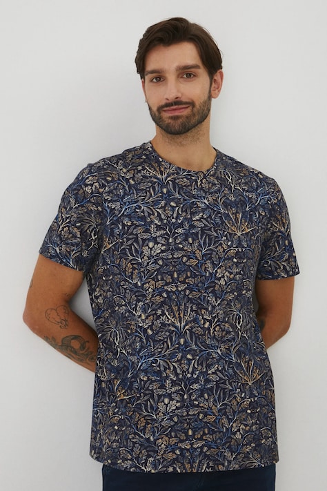 T-shirt bawełniany męski wzorzysty kolor niebieski