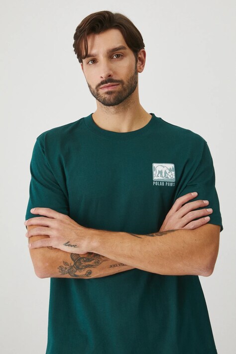 T-shirt bawełniany męski  kolor turkusowy