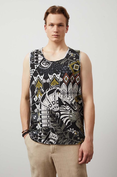 T-shirt bawełniany męski bez rękawów wzorzysty kolor multicolor