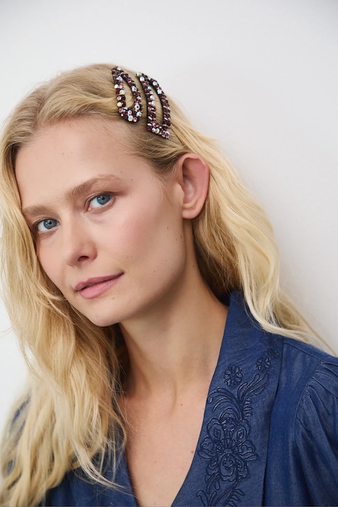 Spinki do włosów damskie z ozdobnymi kryształkami (2-pack) kolor różowy RW25-AWDB03