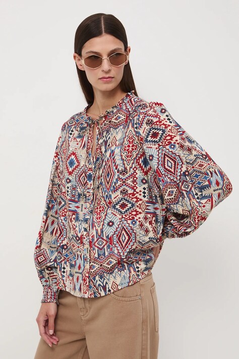 Bluzka damska wzorzysta z wiskozą kolor multicolor RW25-BDD401