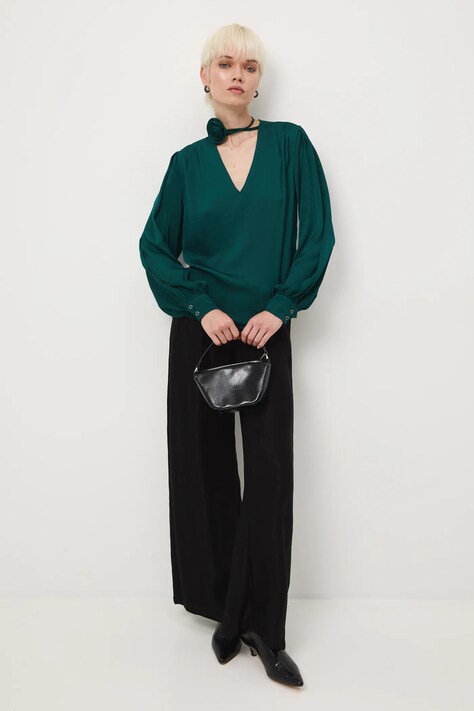 Medicine bluzka damska kolor zielony gładka