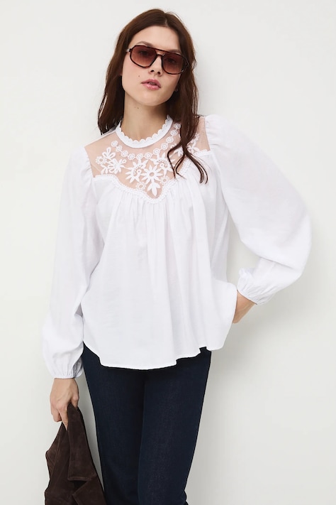Bluzka damska z koronkową wstawką kolor biały RW25-BDDC04