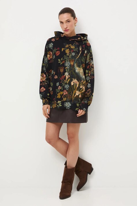 Кофта Medicine колір чорний з капюшоном візерунок