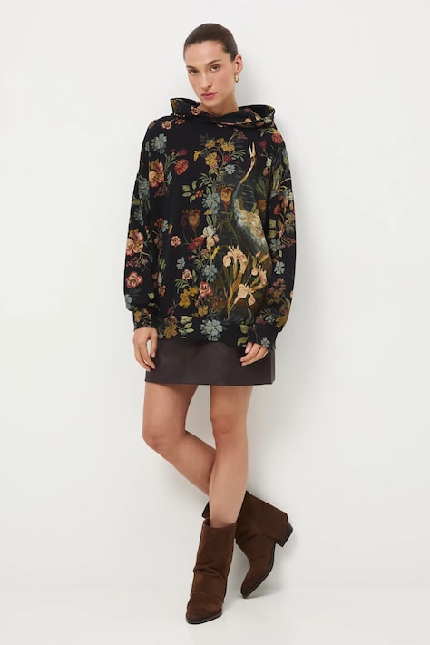 Кофта Medicine колір чорний з капюшоном візерунок