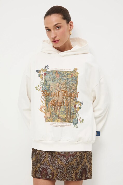 Mikina Medicine dámská, béžová barva, s kapucí, s potiskem