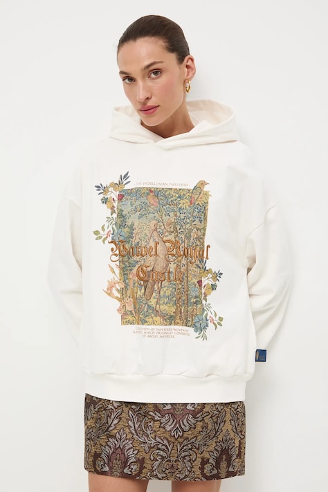Mikina Medicine dámská, béžová barva, s kapucí, s potiskem