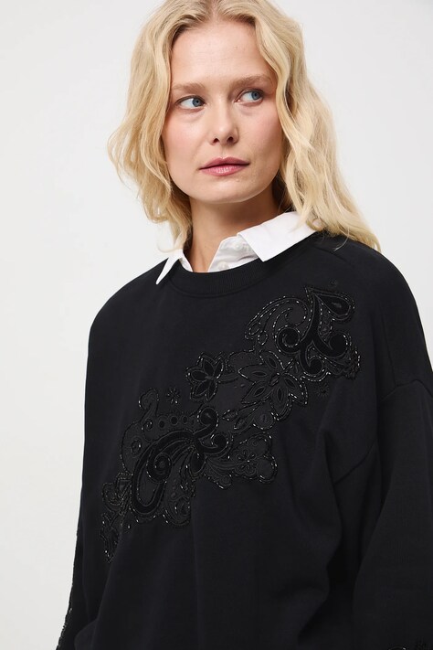 Bluza damska z ozdobną aplikacją kolor czarny RW25-BLDA00