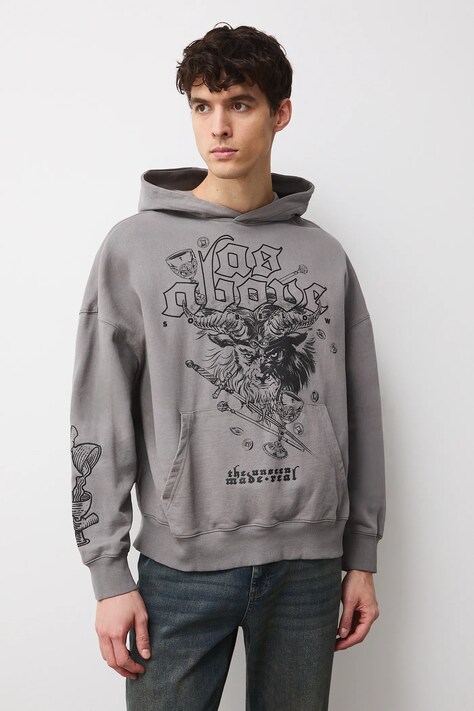 Medicine bluza męska kolor szary z kapturem z nadrukiem
