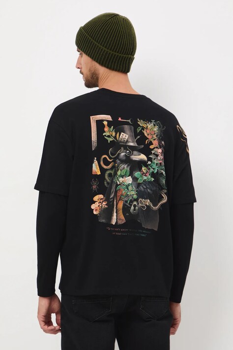 Medicine longsleeve bawełniany kolor czarny z nadrukiem