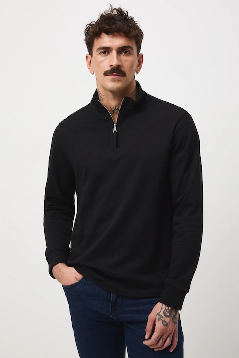 Longsleeve bawełniany męski z półgolfem kolor czarny RW25-BUMB02