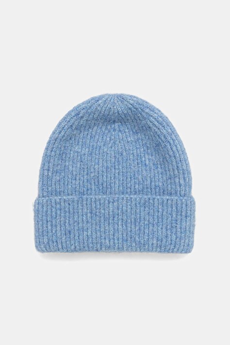 Czapka beanie prążkowana z domieszką wełny kolor niebieski RW25-CDD057