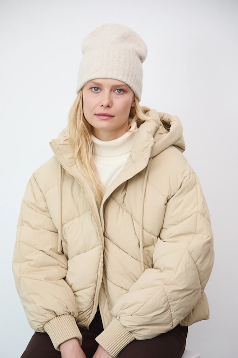 Czapka z domieszką wełny damska kolor beżowy RW25-CDD070