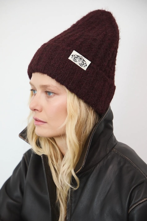 Czapka damska beanie z domieszką wełny kolor bordowy RW25-CDD702