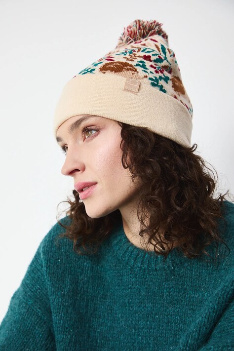 Czapka damska beanie z pomponem kolor multicolor RW25-CDD813