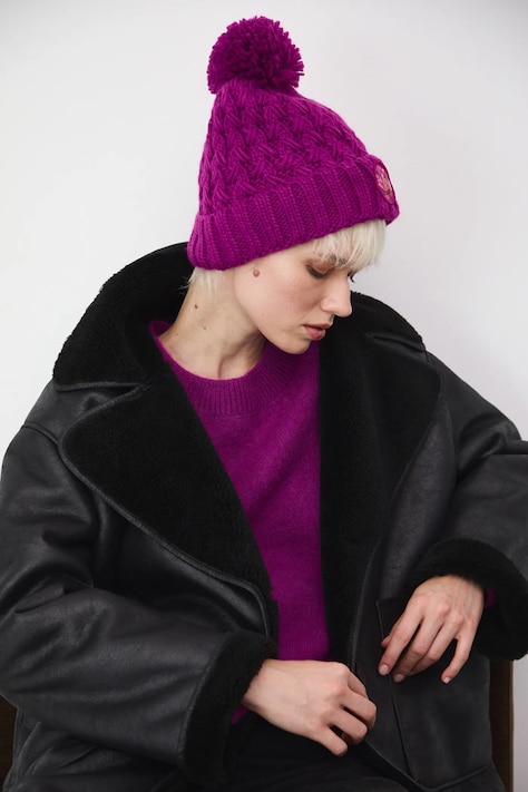 Čepice dámská beanie, s bambulí růžová barva RW25-CDD916