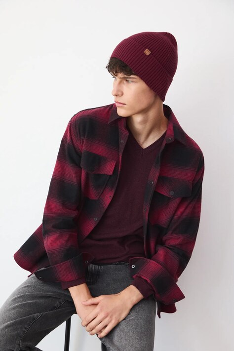 Czapka męska beanie prążkowana kolor bordowy RW25-CDM050