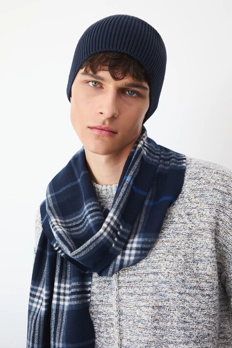 Czapka męska beanie prążkowana kolor granatowy RW25-CDM051