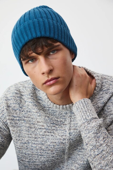 Czapka męska beanie prążkowana kolor niebieski RW25-CDM070