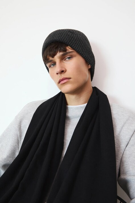 Czapka beanie męska prążkowana kolor szary RW25-CDM071