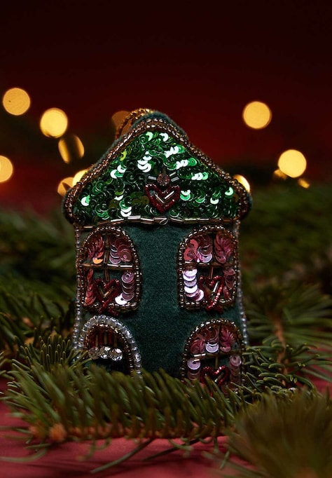 Ozdoba choinkowa handmade - domek kolor zielony RW25-DEU807