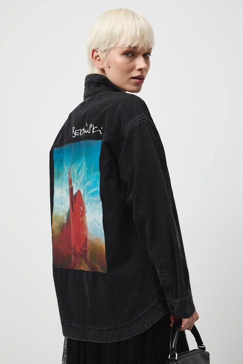 Džínová košile dámská z kolekce Zdzisław Beksiński x Medicine černá barva RW25-KDDA50