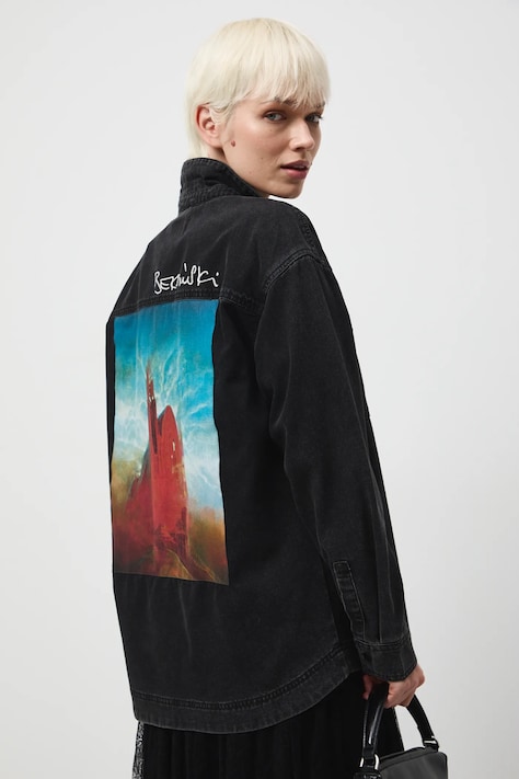 Džínová košile dámská z kolekce Zdzisław Beksiński x Medicine černá barva RW25-KDDA50