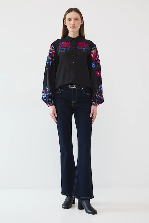 Koszula damska wzorzysta z wiskozą kolor czarny RW25-KDDB00