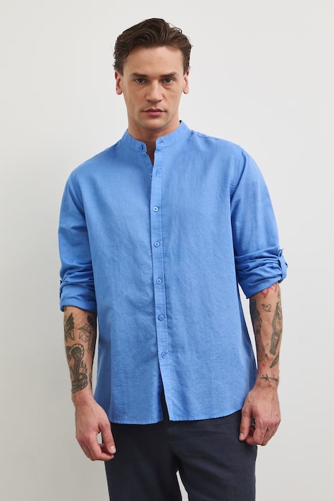 Medicine koszula męska kolor niebieski regular ze stójką