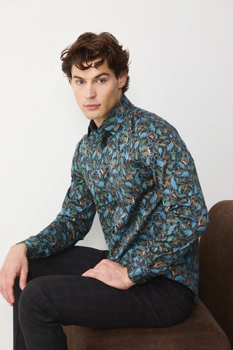 Koszula męska z kołnierzykiem klasycznym wzorzysta kolor multicolor RW25-KDMA20