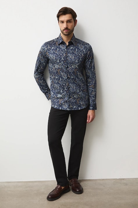 Koszula męska z kołnierzykiem klasycznym wzorzysta kolor multicolor RW25-KDMB11