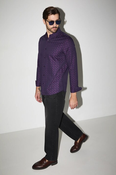 Medicine koszula bawełniana męska kolor fioletowy