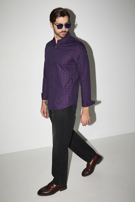 Koszula bawełniana męska z kołnierzykiem klasycznym kolor fioletowy RW25-KDMB22