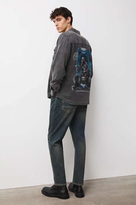 Medicine koszula jeansowa męska kolor szary relaxed z kołnierzykiem klasycznym