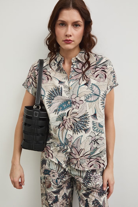 Koszula z domieszką lnu damska wzorzysta kolor multicolor RW25-KKD102
