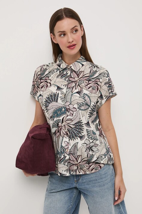 Koszula z domieszką lnu damska wzorzysta kolor multicolor RW25-KKD102