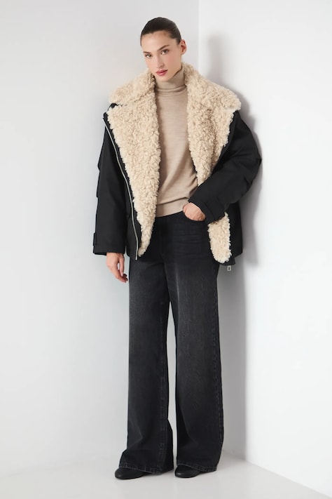 Kurtka biker damska ze sztucznym futerkiem kolor czarny RW25-KUD811