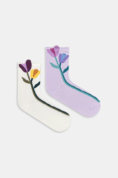 Skarpetki bawełniane damskie w kwiaty (2-pack) kolor multicolor RW25-LGD414