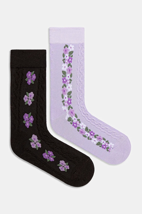 Skarpetki bawełniane damskie w kwiaty (2-pack) kolor multicolor RW25-LGD806