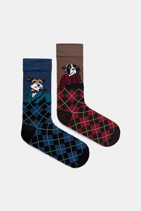 Skarpetki bawełniane męskie w psy (2-pack) kolor multicolor RW25-LGMB15