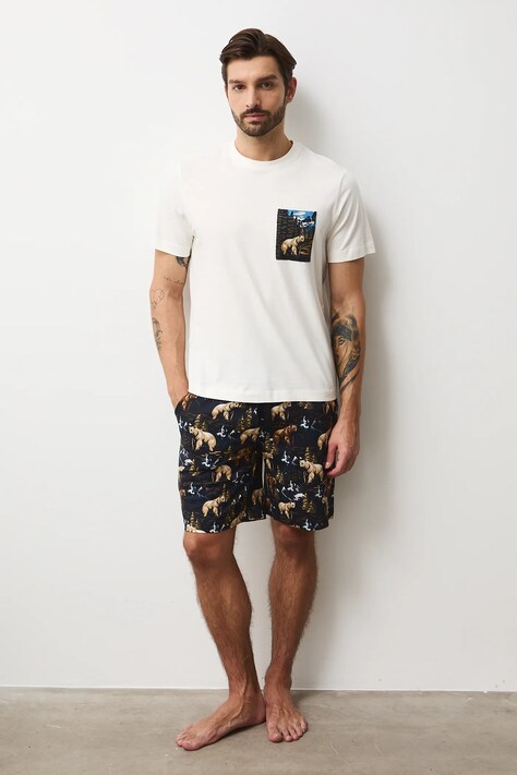 Medicine piżama bawełniana męska kolor beżowy wzorzysta